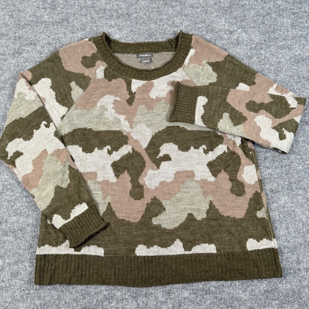 Eddie Bauer Medium Camo Pull Over Sweater Crew Neck Knit Fall Fashion Nature